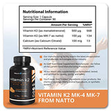 Vitamin K2 Supplements - Full Spectrum Vitamin K2 MK7, MK4 & Calcium - High Strength Vitamin K Works with Vitamin D3 K2 5000 IU - K2 Vitamin Supplement 600mcg - Support Bone Health - 90 Capsules