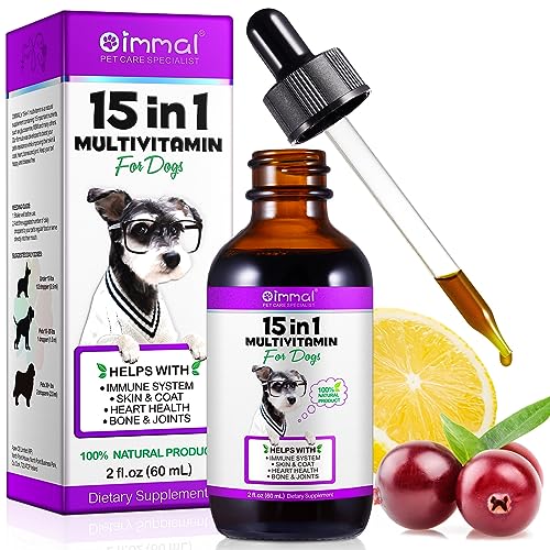 IMMAL 15 in 1 Dog Multivitamin Drops for Dogs - Dog Vitamins & Supplements Natural Dog Multivitamins and Minerals - Glucosamine, MSM for Skin & Coat, Heart Health, Bones, Joint, Immune System Support