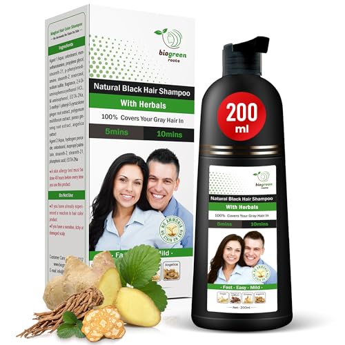 Ammonia-Free Herbal Hair Shampoo - Covers Gray Hair for Men and Women - Natural Color & Nourishment - No Skin Stains - Natural Black (200 ml)