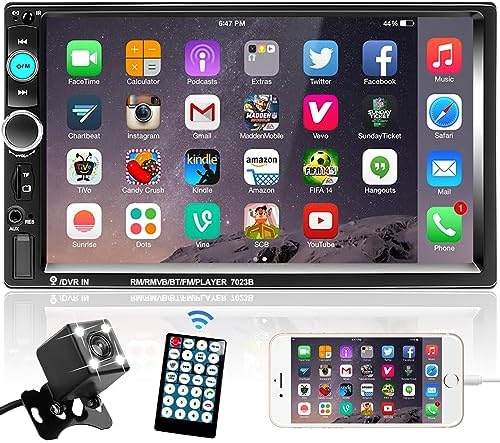 Podofo Double Din Car Stereo Radio 7 Inch Touch Screen Bluetooth Handsfree Mirror Link USB SD FM Audio Receiver with Backup Camera Wireless Remote Control Steering Wheel Control