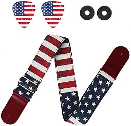QIELIZI Adjustable Guitar Strap Includes 2 Strap Locks & 2 Matching Picks & 1 Picks Holder & 1 leather Strap Button.