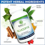 BETACELL Glucofix - Berberine Supplement - Herbal Supplement with Cinnamon, Gymnema, Berberine, Bitter Melon, and Turmeric - 120 Capsules
