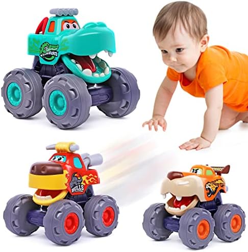 Car Toys for 1 Year Old Boy Gifts, Pull Back Monster Truck Toy Cars for Toddlers 1-3, 1 2 3 One Year Old Boy Birthday Gift 1st Vehicles Kids Stocking Stuffers Toddler Baby Boys Toys 12-18 Months