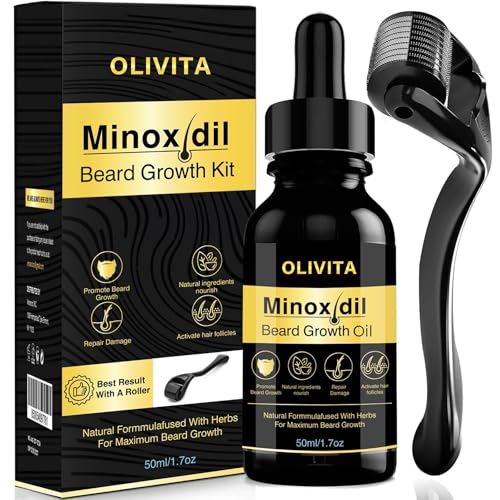 5% Minoxidil Beard and Hair Growth Serum Kit For Men, With Biotin & Caffeine, Promotes Stronger, Thicker, Fuller Growth, Unscented, 1.7oz