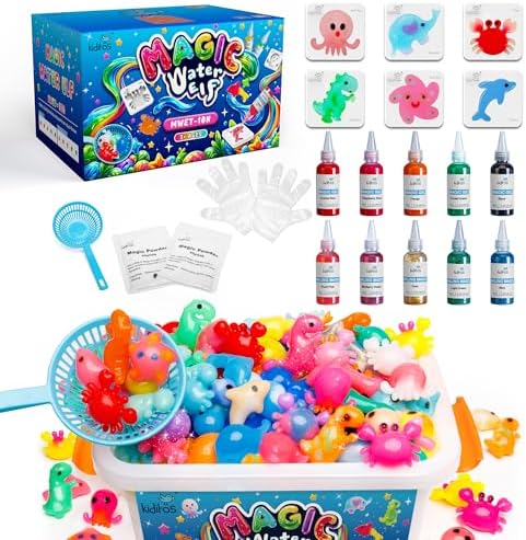 Magic Water Elf Toy Kit, Aqua Fairy Water Gel Kit with 10 Magic Gels, 6 Sea Creature Molds. Christmas Gifts, Birthday Gifts, Party Favors, Arts & Crafts DIY STEM for Kids (10 Colors)