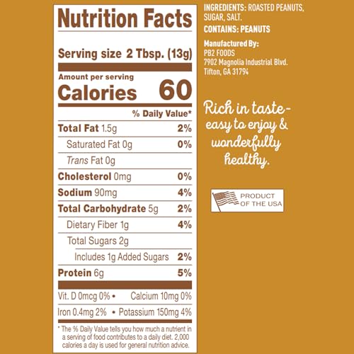 PB2 Powdered Peanut Butter Powder | Certified Gluten Free, Low-Carb, Keto Diet Friendly | Original Flavor with 6G of Protein, 90% Less Fat, 60 Calories Per Serving | Easy Mix for Healthy, Fit Diet