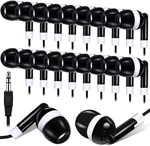 Konohan 100 Pack Bulk Earbuds for Classroom, Student Basic Headphones in Ear for Kids Schools Libraries Laptop, 3.5 MM Earbuds Dot Headphones, Individually Bagged(Black,Style 1)
