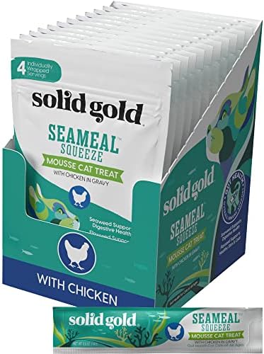 SeaMeal Squeeze Chicken Lickable Cat Treats with Seaweed for Skin & Coat - Wet Cat Treats with Digestive & Immune Health Support - Natural, Holistic, Grain Free (48 Squeezes)