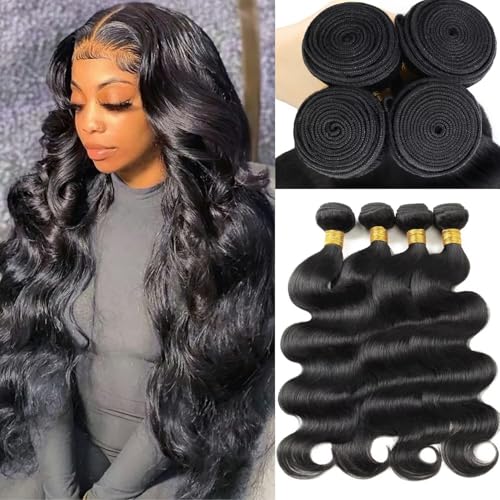 12A Human Hair Bundles 18 20 22 24 Inch Body Wave Bundles Human Hair 100% Unprocessed Brazilian Virgin Weave Bundles 4 Bundles Real Natural Black Wavy Human Hair Extensions 1B Bundles for Women