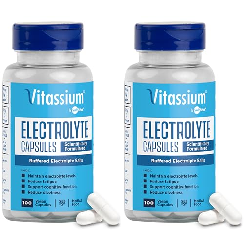 Vitassium Electrolyte Capsules, Electrolytes for Dietary Management of POTS Syndrome Symptoms (500mg Sodium - 100mg Potassium), Unflavored, 200 Buffered Salt Pills (2-100 count bottles)