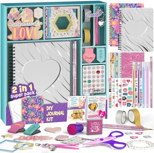 2-Pack Mega DIY Journal Kit - Gifts for Girls Ages 8 9 10 11 12 13 14 Year Old - Cool Birthday Gifts Ideas for Girls - Easter Art & Crafts for Kid - Teen Girls Trendy Stuff - Scrapbook & Diary Set