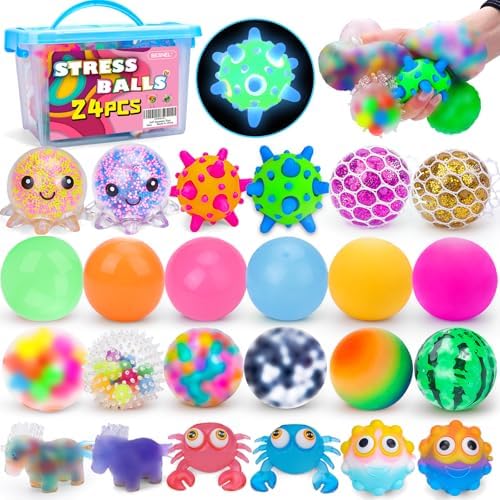 24 Pack Stress Balls, Squishy Balls, Squishy Fidget Relief Balls, Squeeze Ball for Adults Stress Relieve, Party Favors