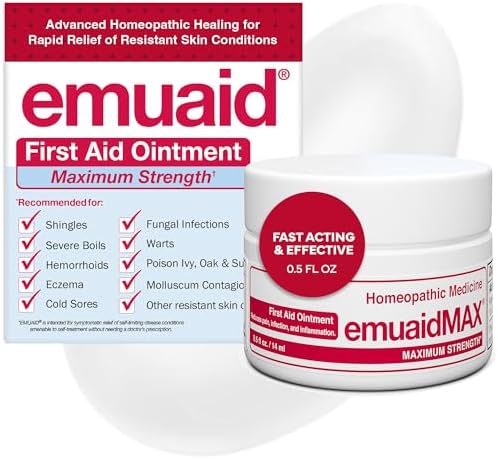 emuaid EMUAIDMAX Ointment for Itchy Skin, Maximum Strength Treatment for Athlete's Foot, Psoriasis, Jock Itch, Rash, Eczema, Cold Sores, Blisters, and Yeast Infection, 0.5oz