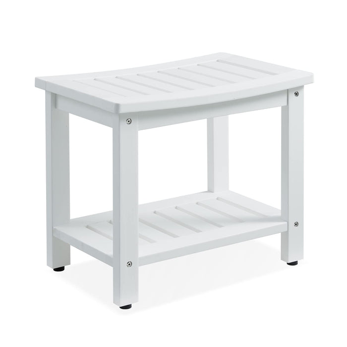 Psilvam Poly Lumber Shower Bench, Shower Stool with Storage Shelf, Shower Benches for Inside Shower Water Resistant & Non-Slip Design Shower Chair Seat for Bathroom, Living Room (White)