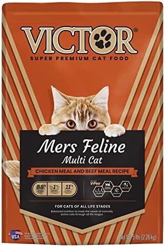 Victor Super Premium Cat Food – Mers Feline Dry Cat Food with Chicken, Beef, Pork and Fish Meal Proteins for Normally Active Cats – All Breeds and All Life Stages from Kitten to Adult, 5 lb