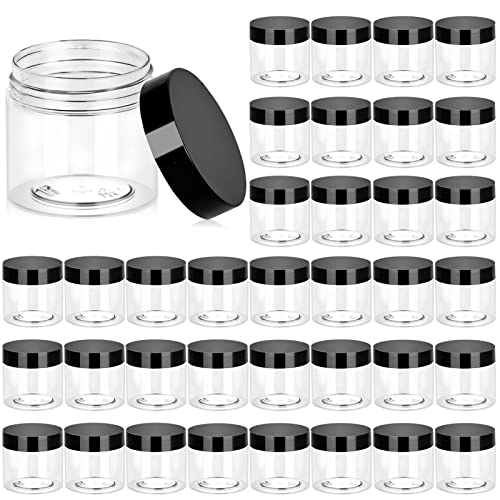 36 Pack 6 OZ Plastic Jars Round Clear Cosmetic Container Jars with Lids, Eternal Moment Plastic Slime Jars for Lotion, Cream, Ointments, Makeup, Eye shadow, Rhinestone, Samples, Pot, Travel Storage