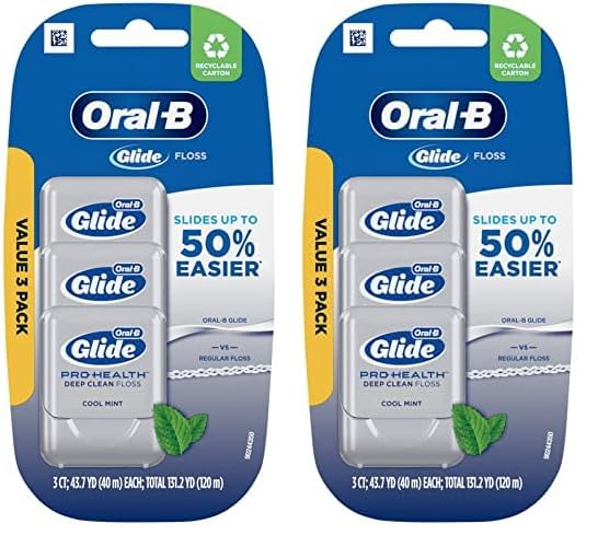 Oral-B Glide Pro-Health Dental Floss, Deep Clean Cool Mint Flavor, 40 M, 3 Count (Pack of 2)