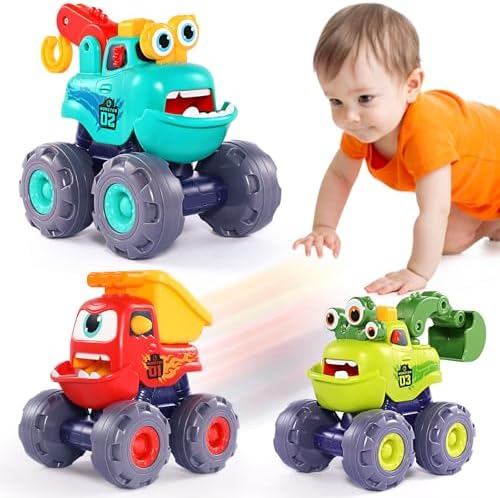 Monster Truck Toys for 1 2 3 Year Old Boy Birthday Gift, Construction Toys Pull Back Cars for Toddlers 1-3, Baby Boy Toys Toddler Kids 1st Birthday Gifts 1 2 3 Year Old Boy Toys