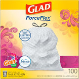 Glad Trash Bags, ForceFlex Tall Kitchen Drawstring Garbage Bags 13 Gallon White Trash Bag, Gain Moonlight Breeze scent with Febreze Freshness 100 Count (Package May Vary)