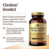 Solgar Choline/Inositol 500 mg/500 mg, 100 Vegetable Capsules - Energy Metabolism, Liver Health, Essential for Brain & Nerve Function - Non-GMO, Vegan, Gluten Free, Dairy Free, Kosher - 50 Servings