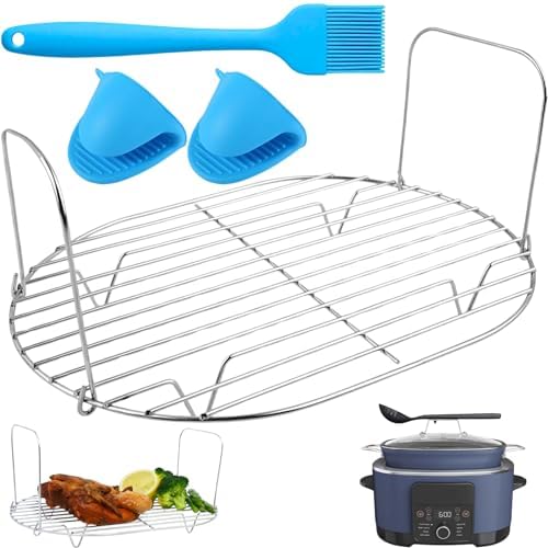 Steam and Roast Rack Compatible with Ninja Foodi Possible Cooker Pro 8.5 Qt MC1000, MC1001, MC1010 Series Slow Cooker Crock Pot- 304 Stainless Steel Rack with Gloves & Oil Brush