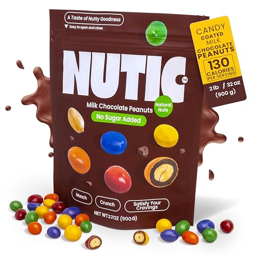 Nutic Candy Coated Milk Chocolate Peanuts - No Sugar Added 2Lb, Guilt-Free Delights for Anytime Snacking, Creamy Peanuts Enrobed in Smooth Milk Chocolate - Made in the USA