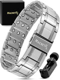 MagnetRX® 3X Strength Mens Magnetic Bracelet – Titanium Magnetic Bracelets for Men – Premium Fold-Over Clasp & Adjustable Length with Sizing Tool & Gift Box (Silver)