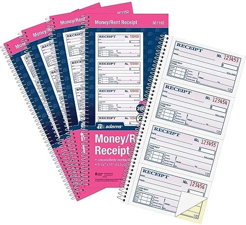 Adams SC1152PK Money Receipt Book,Spiral,2-Part,7-5/8-Inch x11-Inch (Pack of 5)