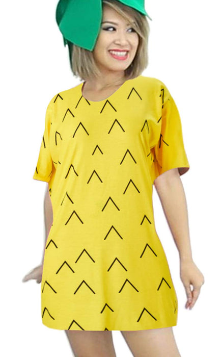 Goodstoworld Women's Pineapple Shirts Halloween Fun T Shirt Dress Ladies Yellow Fruit Costumes Round Neck Fashion Girls Bosom Friend Casual Tees Dresses Outfits Loose Festival Clothing