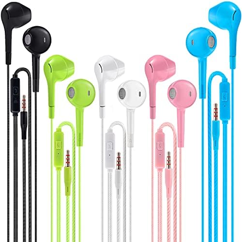 Earbuds Headphones with Microphone Pack of 5, Noise Isolating Wired Earbuds, Earphones with Powerful Heavy Bass Stereo, Compatible with Android, Phone, Laptops, MP3 and All 3.5mm Interface