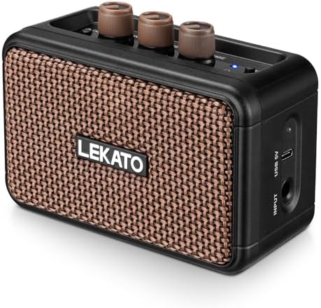 LEKATO Mini Electric Guitar Amplifier, Dual Speakers 5W, Rechargeable Guitar Amp Bluetooth with Clean Overdrive Effects,Retro Portable Small Guitar Amp for Practice