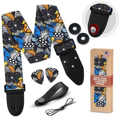 Art Tribute Guitar Strap For Acoustic, Electric and Bass Guitars, Adjustable Strap Includes 2 Strap Locks To Keep It Safe & 2 Unique Picks and Pick Pocket, Best Gift for Men & Women Players