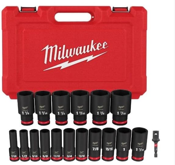 Milwaukee SHOCKWAVE Impact Duty 1/2 Inch Deep SAE 6 Point Socket Set 18pc