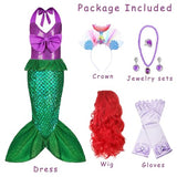 Oumbivil Mermaid Princess Dress Ariel Costume for Grils Cosplay Birthday Party Halloween Costumes with Wig, Headband, Necklace, Gloves OU032M