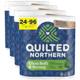 Quilted Northern Ultra Soft & Strong Toilet Paper, 24 Mega Rolls = 96 Regular Rolls, 5X Stronger*, Premium Soft Toilet Tissue with Recyclable Paper Packaging