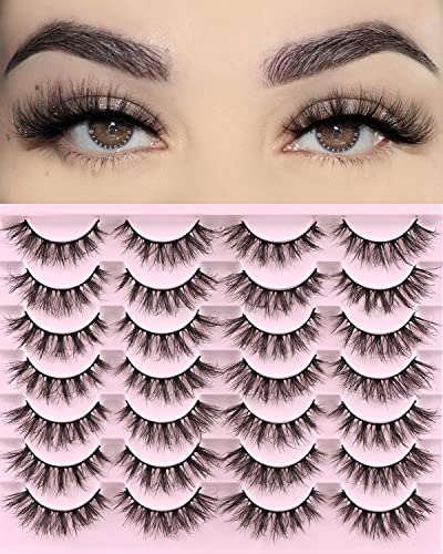 FARRED Lashes Natural Eyelashes Wispy Cat Eye False Lashes Fluffy Fake Eyelash Natural Look 14 Pairs Short Faux Mink Strip Eye Lash Pack for MUA and Beginners Daily Makeup (F4 | 9-16mm)