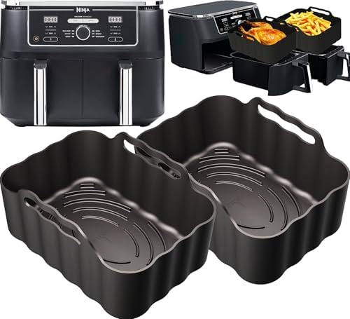 10QT Air Fryer Silicone Liners - Ninja DZ401/DZ550 Premium Rectangular Air fryer Silicone Pot Baking Tray for Ninja Dual DZ401/DZ550 Reusable Replacement Basket | 2PCS