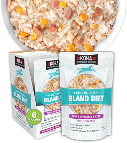 KOHA Limited Ingredient Bland Diet for Dogs, Beef and White Rice Recipe Sensitive Stomach Wet Dog Food, Gentle Formula Easy to Digest Bland Diet Dog Food, Pack of 6