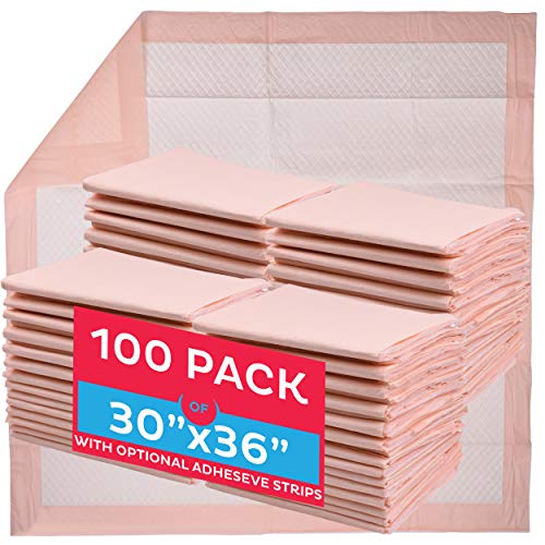 Chucks Premium Disposable Underpads 30”x36” [100-Count] Ultra Absorbent Chux Incontinence Bed Pads Disposable Adult with Adhesive Tape, Pee Pads Pet Training Pads XX-Large 30x36 Bulk Pack