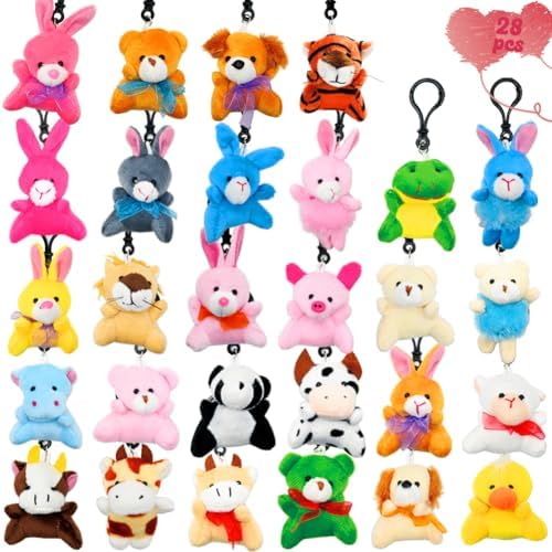 28Packs Stuffed Animals Keychains, Plush Animals Toys for Kids Easter Egg Fillers Valentines Day Exchange Gifts