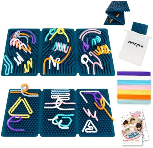 Sensory Activity Board, Six-Sided Silicone Sensory Fidget Toy with 40 Strings for Autism, Stress Relief, Calming, Focus & ADHD, Great for Kids 3+ & Adults with User Guide & Portable Travel Bag