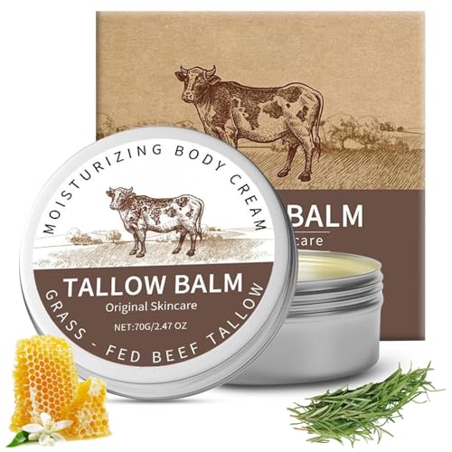 Beef Tallow for Skin, Beef Tallow for Face Moisturizer, Tallow and Honey Balm, Natural Moisturizer Body Cream, Natural Organic Grass Fed Beef Tallow for Body Moisturizer Skin Care for Sensitive Skin