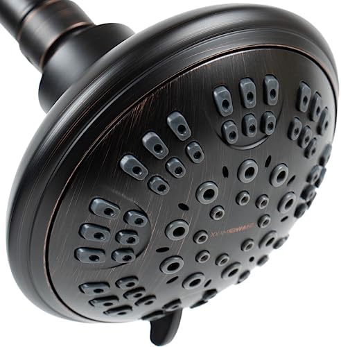 Luxury Spa Series 6 Spray Setting 4.5 Inch Adjustable High Pressure Fixed Shower Head Fixture for Hard Water, 360-Degree Tilt Massage Shower System - Oil Rubbed Bronze