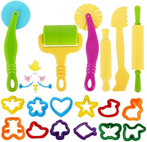 Play Dough Tools Set for Girls Boys - 25pc Playdough Accessories Kit with Animal Molds, Cutters, Rollers, Scissors, Rolling Pins - Creative Kids Toys Gift for Toddlers Ages 2 3 4 Year Old