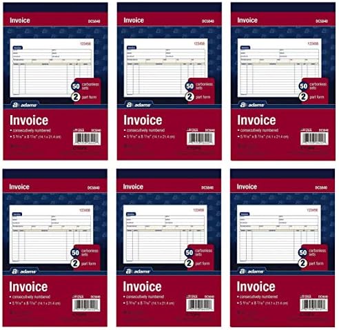 Adams Invoice Book, 2-Part, Carbonless, 5-9/16 x 8-7/16 Inches, 50 Sets per Book, Sold as 6 Pack (DC5840)
