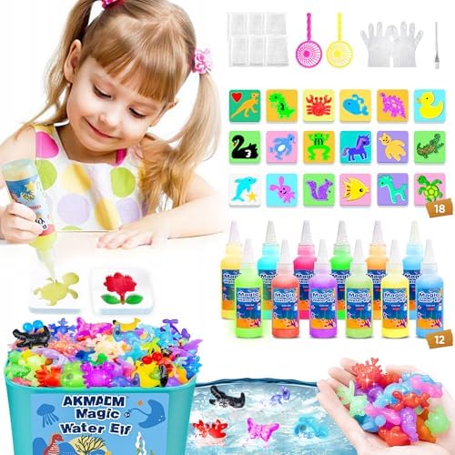 Magic Water Elf Toy Kit, Water Fairy Water Gel Kit, Aqua Animal Toy, Creative Magic Water Toy Creation kit, 60ml Capacity Water Elf Set with 18 Shape Molds, Children's DIY Marine Life (12 Colors)