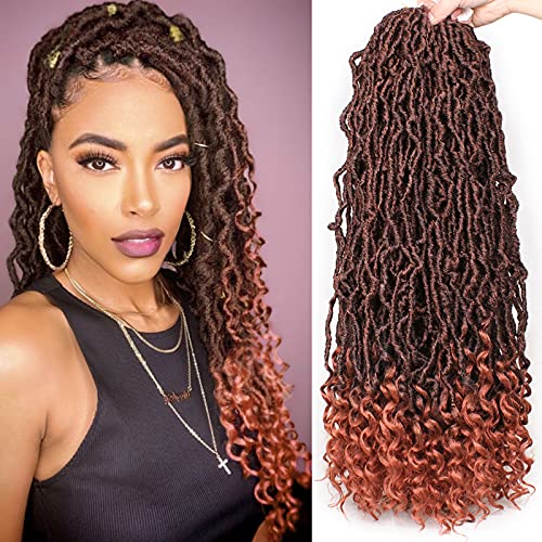 Leeven 24 Inch Ombre Red Goddess New Faux Locs Crochet Hair 7 Packs Boho Soft Locs Crochet Braids Hair With Curly Ends Synthetic Locs Braiding Hair for Women 12 Strands/Pack (T350#)