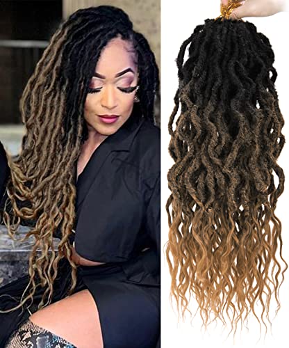 Faux Locs Crochet Hair 24Inch Goddess Locs Crochet Hair, 6Packs Crochet Locs Soft Locs Curly Ends Boho Faux Locs Synthetic Locs Crochet Hair Crochet Braids for Black Women Human Hair(1B/4/30, 24'')