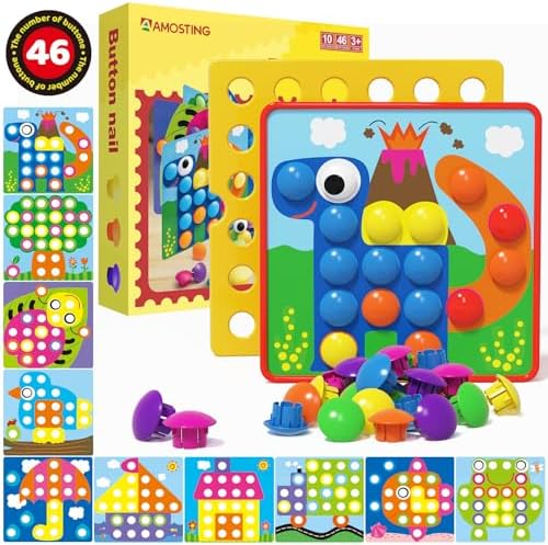 AMOSTING Color Matching Mosaic Pegboard – Sensory Early Learning Kids Activity, Educational Preschool Toys Gifts for Toddlers, Boys & Girls Ages 3+