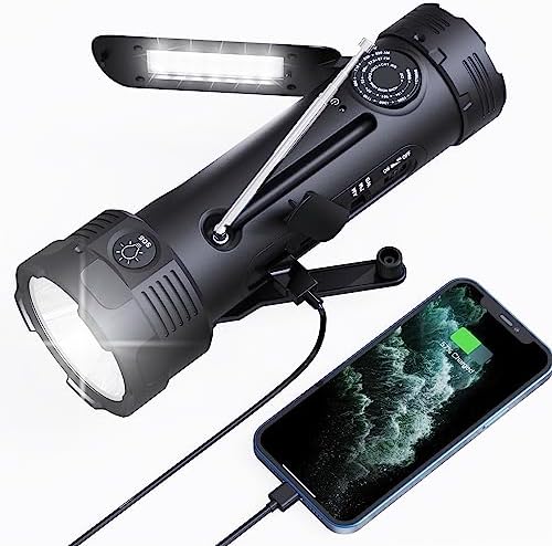 PPLEE NOAA Emergency Flashlight Rechargeable with Weather Radio,AM/FM Weather Alert Solar Hand Crank Survival Radio,Battery Powered Radio,Reading Lamp,USB Phone Charger,SOS Alarm